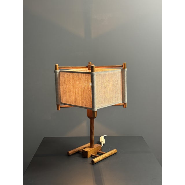 Mid-Century Modern Scandinavian Pine Table Lamp with Square Fabric Shade, 1970s For Sale - Image 11 of 15