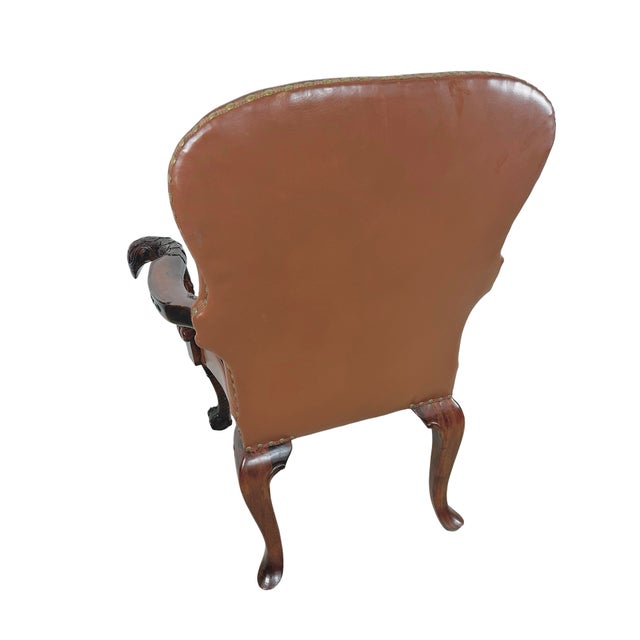Vintage Maitland-Smith Carved Wood & Brown Leather Armchair For Sale - Image 10 of 18