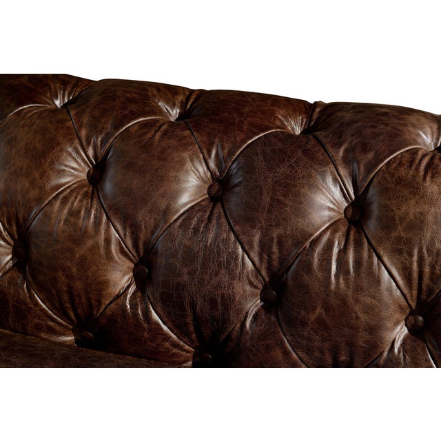 Duplicate Crafters and Weavers Century Dark Brown Leather Chesterfield Arm Chair For Sale - Image 4 of 5