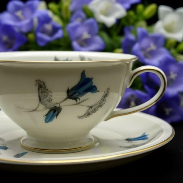 Rosenthal Vintage Rosenthal Winifred Teacup Saucer Selb Germany Blue Bellflowers Gold Trim For Sale - Image 4 of 10