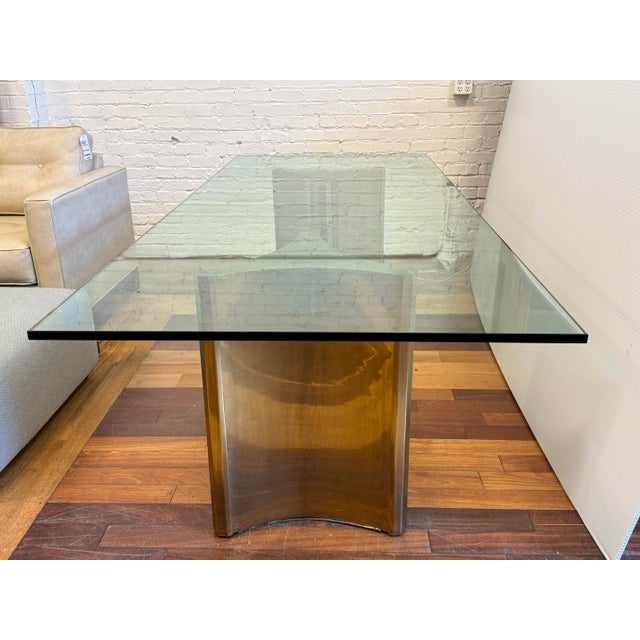 Attributed Mastercraft Trilobi Brass Double Pedestal Glass Dining Table, 1970s For Sale - Image 4 of 12