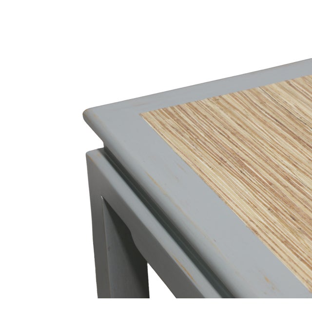 Wood Vintage Ming-Style Grey Painted Coffee Table With Raffia Tabletop For Sale - Image 7 of 11