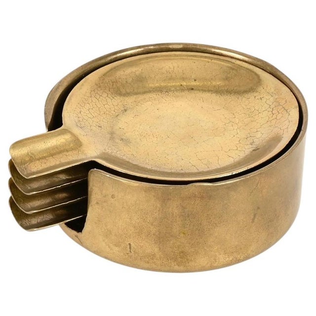 Mid-Century Austrian Stackable Brass Ashtrays in the style of Jacques Adnet, 1950s, Set of 4 For Sale - Image 14 of 14