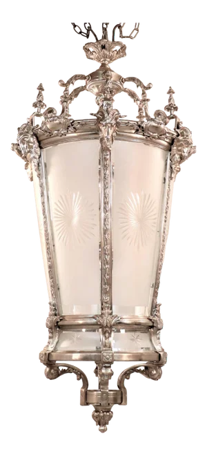 Large Vintage 20th Century Louis XV Style Nickel on Bronze Lantern