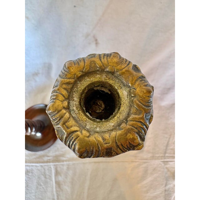 19th Century English Oak Open Barley Twist Candlesticks - A Pair For Sale - Image 10 of 12