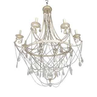 Contemporary Ivory Florentine Iron and Crystals Chandelier For Sale