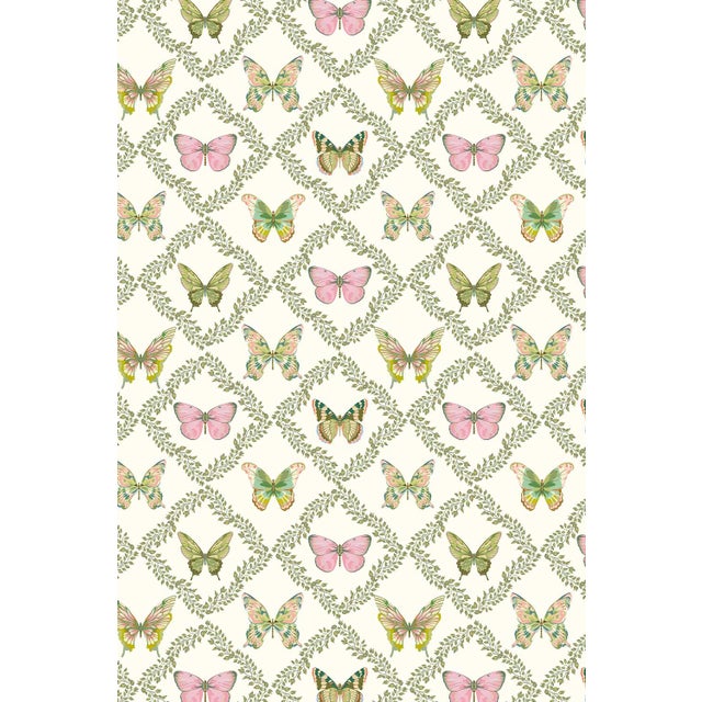 Butterfly Trellis Pastel Grasscloth Wallpaper by House Party | 8 Yards For Sale