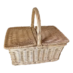 Large Vintage Rattan / Wicker Double Lid Picnic Basket for Farmhouse, Coastal, Rustic European, Cottage Core and Traditional Decor
