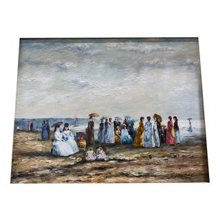F. Hubert, Beach Scene, 19th Century, Oil on Panel, Framed For Sale