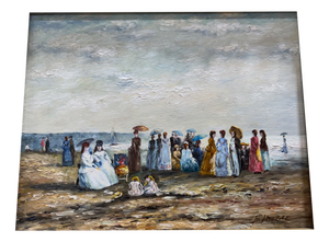 F. Hubert, Beach Scene, 19th Century, Oil on Panel, Framed