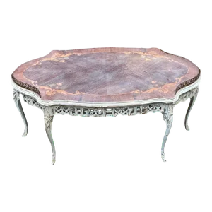 Late 19th Century Antique French Provincial Bleached Marquetry Occasional Table With Bronze Gallery