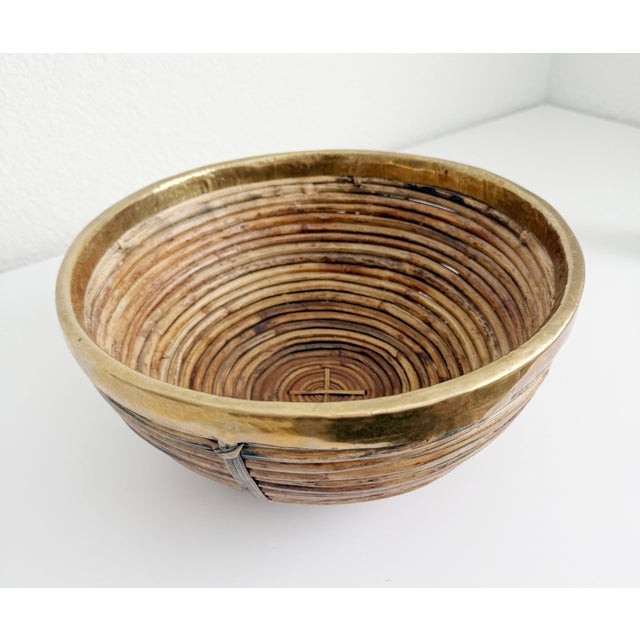 Mid 20th Century 1970s Gabriella Crespi Brass and Split Reed Basket Bowl, Attributed For Sale - Image 5 of 10