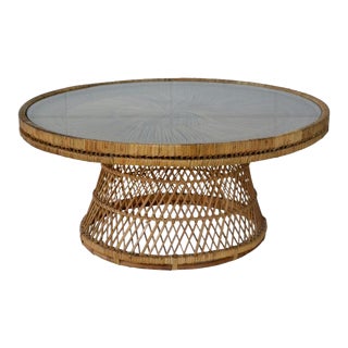 Mid-Century Woven Rattan Coffee Table For Sale