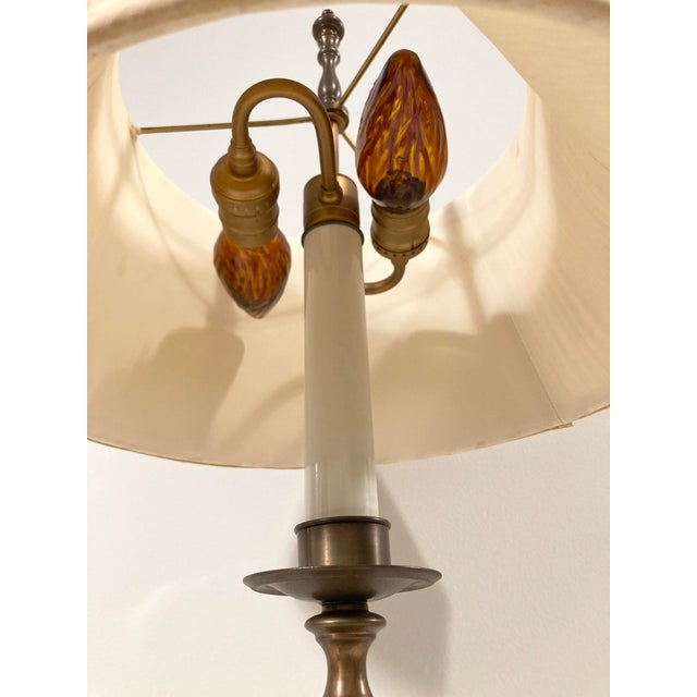 Mid 20th Century Antique Solid Brass Cannonball Table Lamp and Pleated Shade For Sale - Image 5 of 10