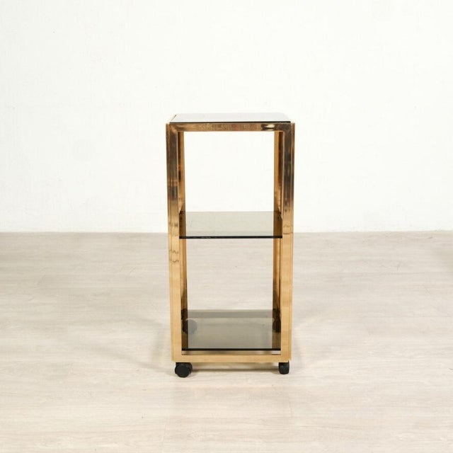 Gold Vintage Trolley in Metal and Smoked Glass, 1970s For Sale - Image 8 of 16
