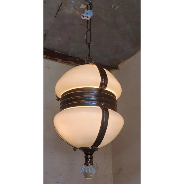 Vintage Art Deco Old Fixture Ceiling Brass Hanging Light Milk Glass Shade Lamp Excellent Working Condition Without any...