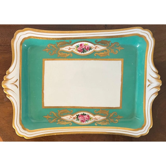 Green Antique 19th Century English Porcelain Green Rectangular Tray or Platter For Sale - Image 8 of 8