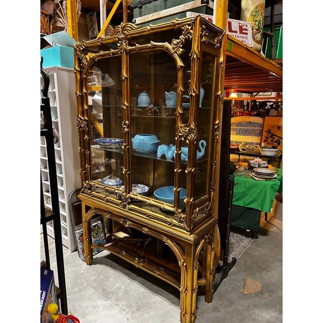 1970s Stunning Gilded Gold Ornate Oversized Display Cabinet With Glass Shelves For Sale - Image 4 of 12