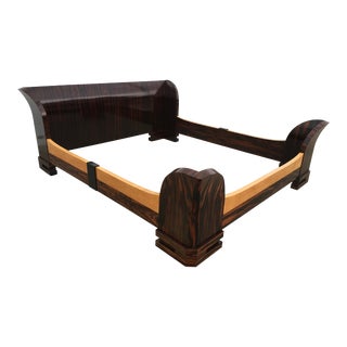 1980s Art Deco Cal King Bedframe in Macassar & Birdseye Maple For Sale
