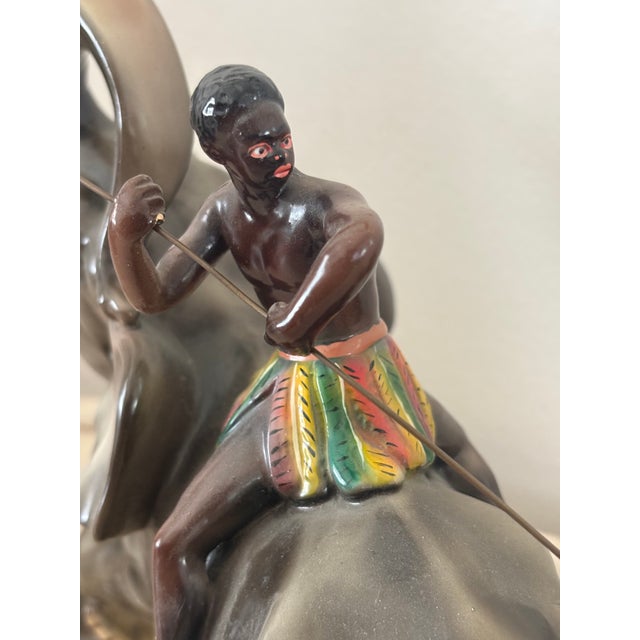 Ceramic MCM 1950s Blackamoor Zulu Nubian Mahout Warrior on Elephant Battles W/ Tigers For Sale - Image 7 of 12
