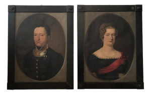 Gentleman and Lady Portraits, 19th Century, Oil Painting on Canvas, Framed, Set of 2