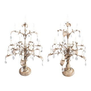 Monumental Italian Style Painted Wood and Tole Candelabras - a Pair For Sale