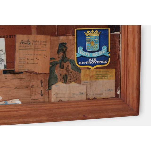 Wood Mid-Century Framed European Grand Tour Hotel Label Collage For Sale - Image 7 of 17