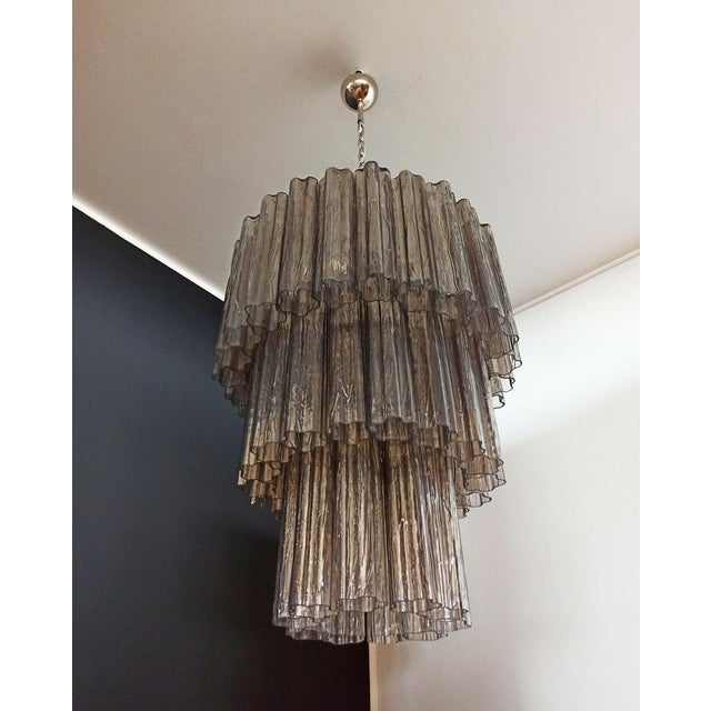 Large Three-Tier Murano Smoked Glass Tube Chandelier, 1990 For Sale - Image 4 of 18