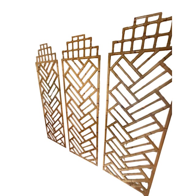 Tan Rare Vintage 6 Screen Panels Room Divider in Bamboo Chinoiserie Boho Chic Coastal Style For Sale - Image 8 of 9