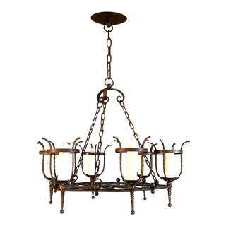Antique Country French Wrought Iron Chandelier For Sale