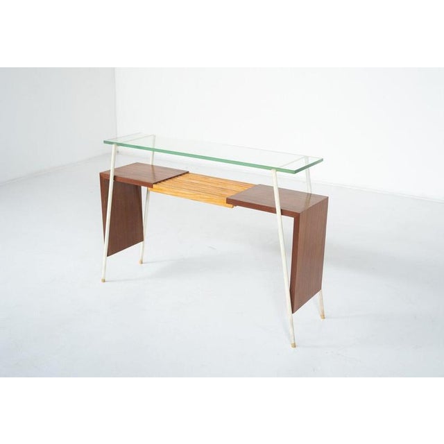 Mid-Century Modern Console Table in Wood, Metal and Glass, Italy, 1960s For Sale - Image 3 of 12