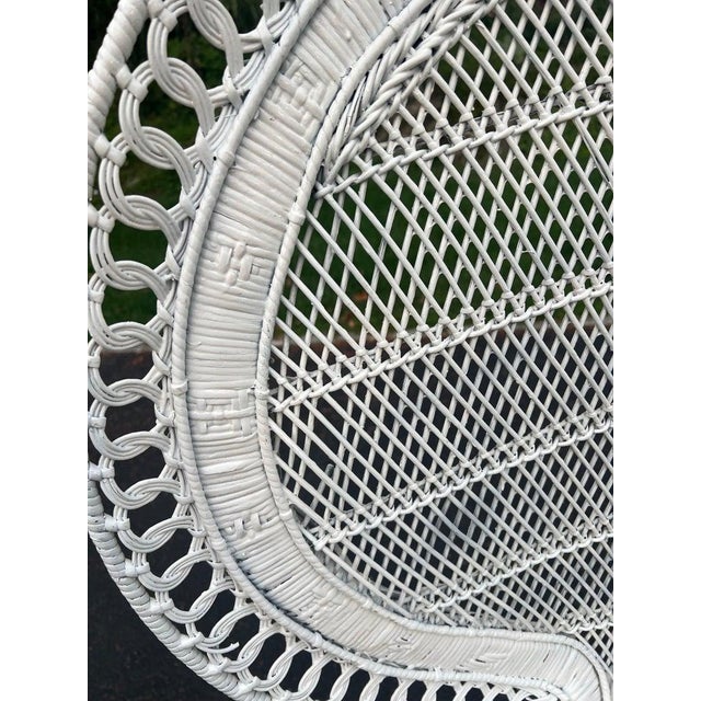 1970s Emmanuel Peacock Throne Chair, White Wicker With Cushion For Sale - Image 12 of 18