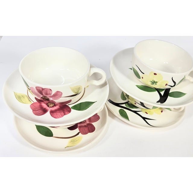 Pink and Yellow Dogwood Teacups and Saucers- Set of Eight For Sale - Image 12 of 15