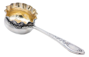 Silver Tea Strainer with Gold Interior and Reliefs on the Handle