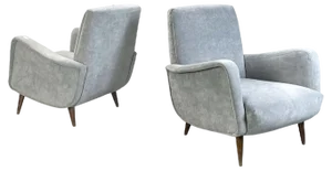 Set of Mid-Century Modern Italian Armchairs in Light Gray Velvet & Wood, 1960s