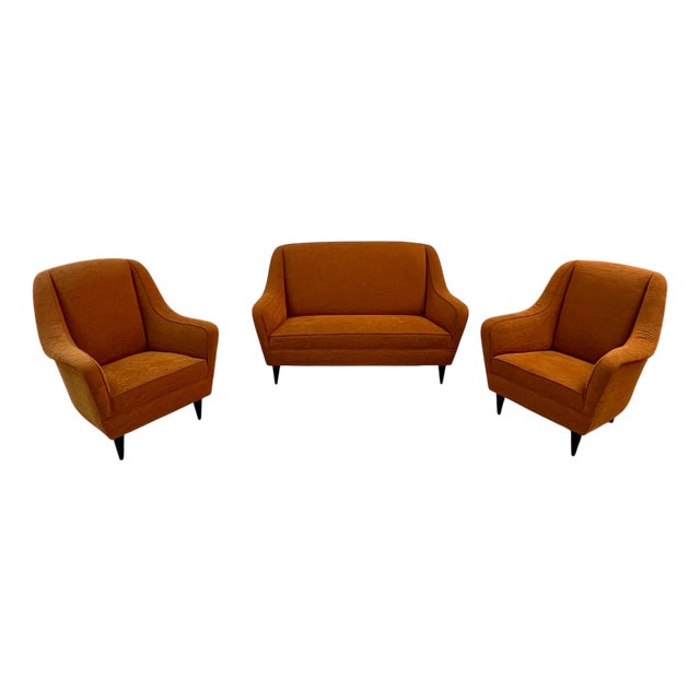 Italian Two Seater Sofa and Armchairs, 1950s, Set of 3 For Sale