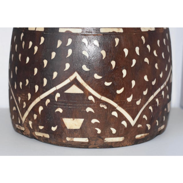 1940s 1940s Folk Art Wood Hand Crafted With Bone Inlay Vessel Vase Pot For Sale - Image 5 of 12