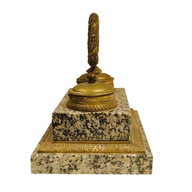 Antique 19th Century French Doré Bronze and Marble Inkwell For Sale - Image 4 of 8