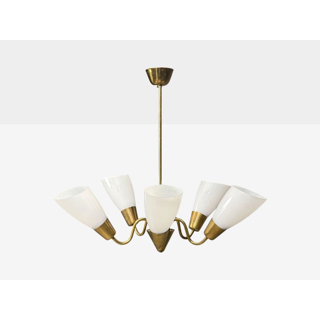 1940s 1940s Itsu, Finnish Modern, Chandelier, Brass, Glass For Sale - Image 5 of 11