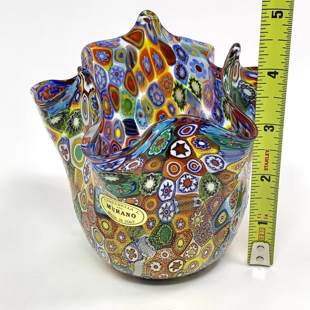 Vintage Murano Campanella Millefiori Handkerchief Vase For Sale - Image 6 of 8
