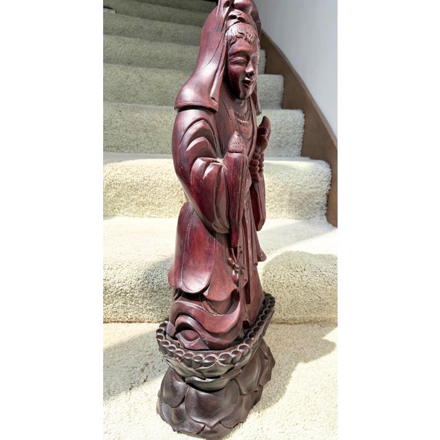 Burnt Umber Vintage 1940’s Chinese 24.5” Tall Rosewood Kuan Yin Figurine For Sale - Image 8 of 9