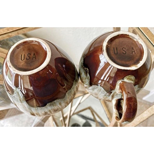 Circa 1960 Canonsburg Pottery Ironstone Drip Glaze Creamer & Wide Mouth Open Sugar Bowl Set – A Pair For Sale - Image 9 of 15