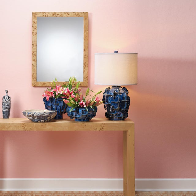 2020s Jamie Young Helios Ceramic Table Lamp with Linen Shade, Blue For Sale - Image 5 of 5