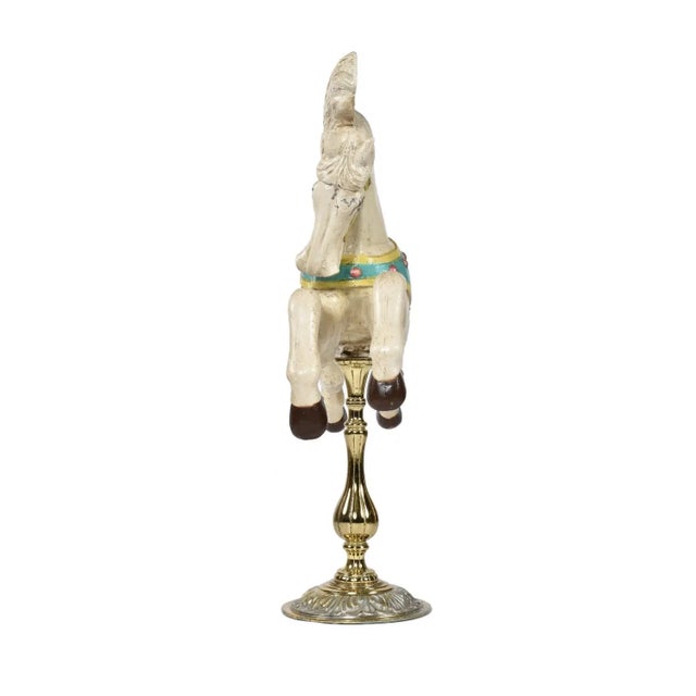 Vintage 1970s c.w. Parker Style Jumper Carousel Horse on Brass Pedestal For Sale - Image 11 of 12