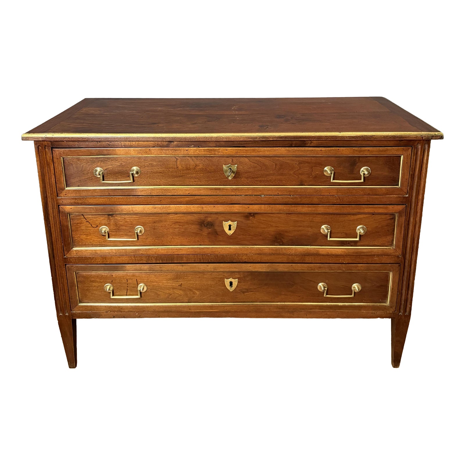 Louis XVI Commode in Walnut with Beech and Brass | Chairish