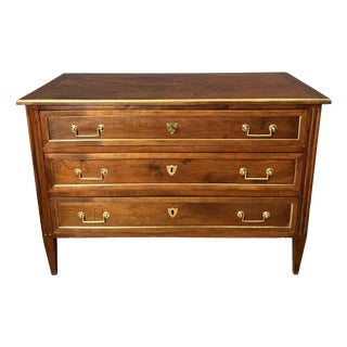 Louis XVI Commode in Walnut with Beech and Brass For Sale