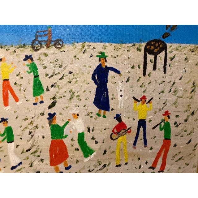 Blue "Niloville Picnic" by Nilo Lamzas, New Orleans Louisiana, Nl Original Landscape Painting, Nature Park Painting, Oil on Canvas, Framed For Sale - Image 8 of 12