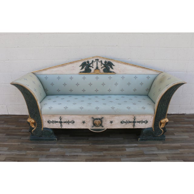 Exceptional early 19th-century Swedish Gustavian Neoclassical sofa, distinguished by its sculptural form and beautifully...
