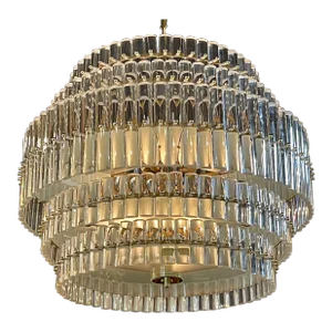 Modern Murano Glass and Brass Multi-Tiered Drum Form Chandelier