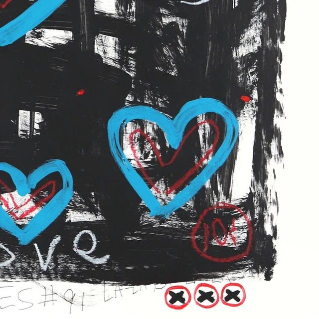 2020s Black and Blue - Bold Abstract Love Heart Street Art Style Original Artwork by Gary John For Sale - Image 5 of 7
